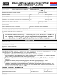 Form 735-7335 &quot;DMV Electronic Vehicle Registration (Evr) Dealer Application&quot; - Oregon