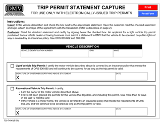 Form 735-7496 Trip Permit Statement Capture - Oregon