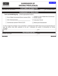 Document preview: Form 735-7206 Surrender of Driving Privilege(S) - Oregon