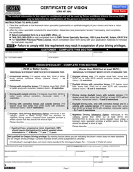 Form 735-24 Certificate of Vision - Oregon