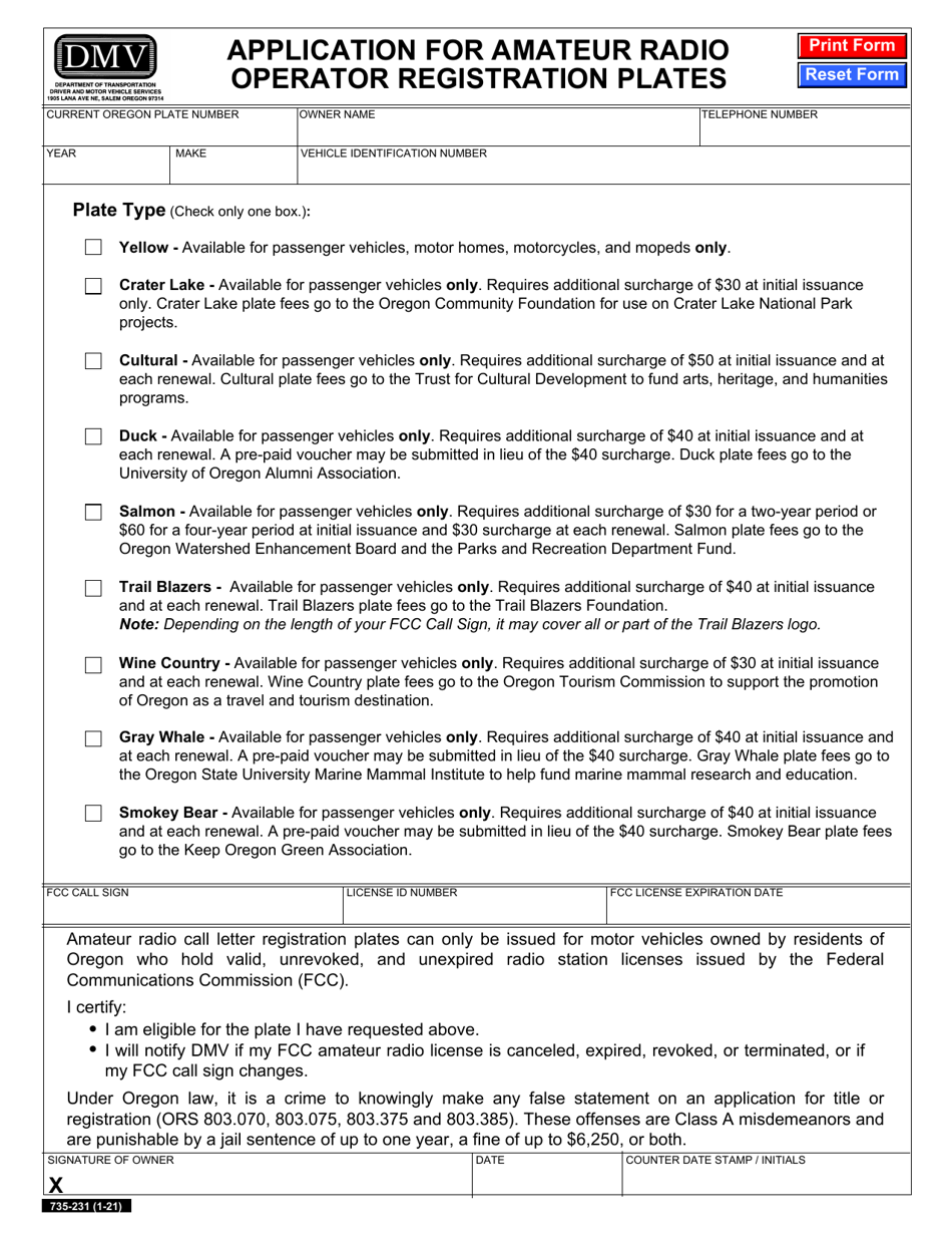 Form 735 231 Fill Out Sign Online And Download Fillable Pdf Oregon