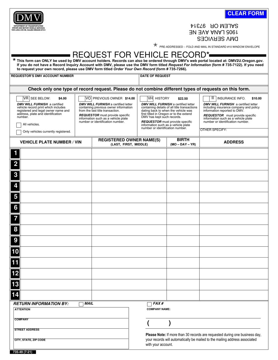 Form 735-49 - Fill Out, Sign Online and Download Fillable PDF, Oregon ...