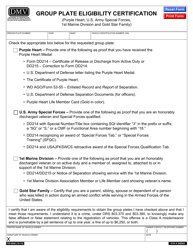 Document preview: Form 735-6940 Group Plate Eligibility Certification (Purple Heart, U.S. Army Special Forces, 1st Marine Division and Gold Star Family) - Oregon