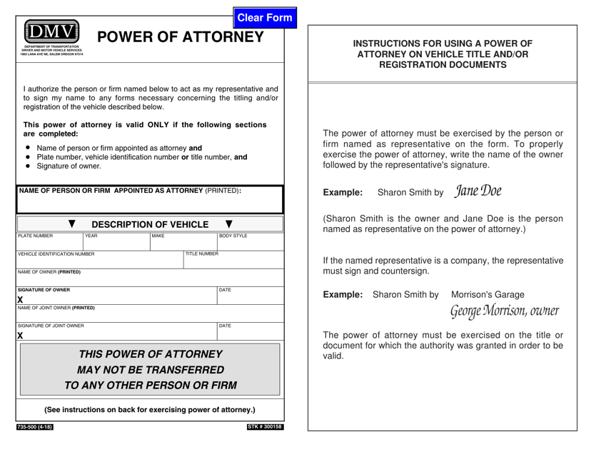 Form 735-500 Power of Attorney - Oregon