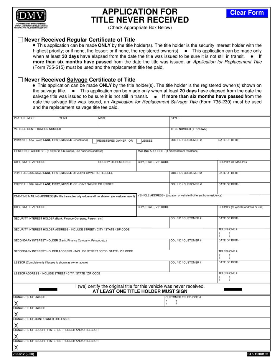 Form 735-512 - Fill Out, Sign Online and Download Fillable PDF, Oregon ...