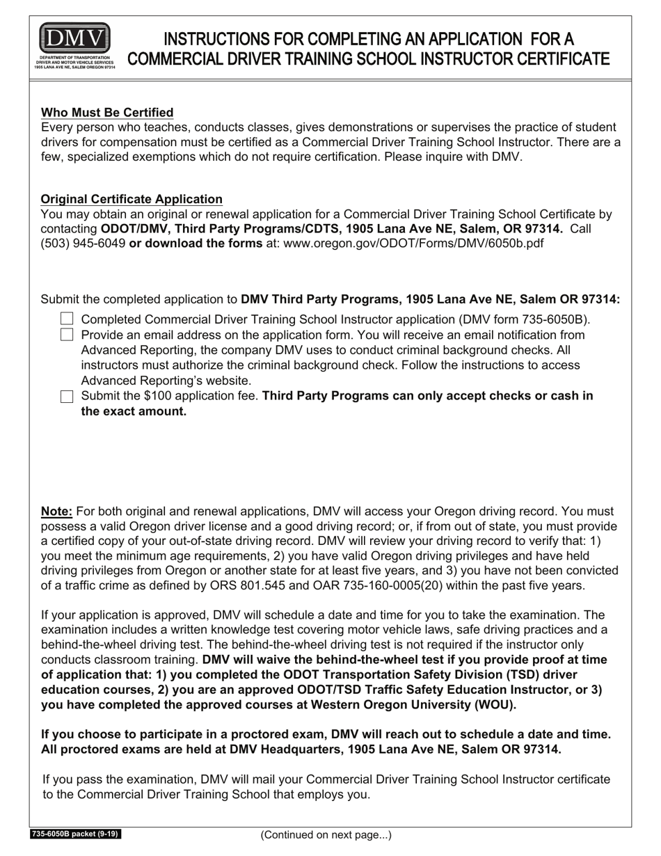 Form 735-6050B Commercial Driver Training School Instructor Application - Oregon, Page 2