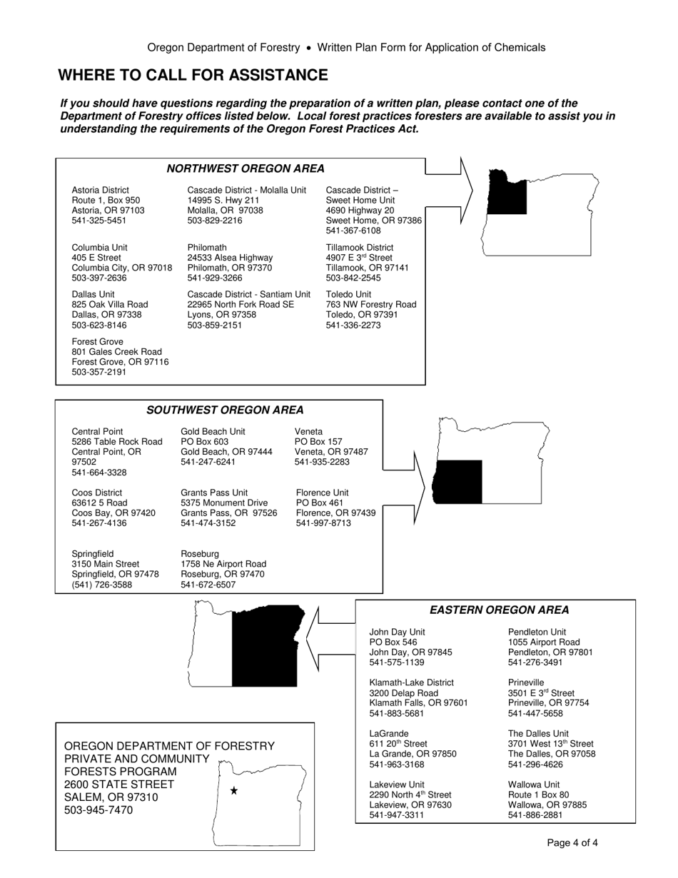 Written Plan Form for Application of Chemicals - Oregon, Page 4