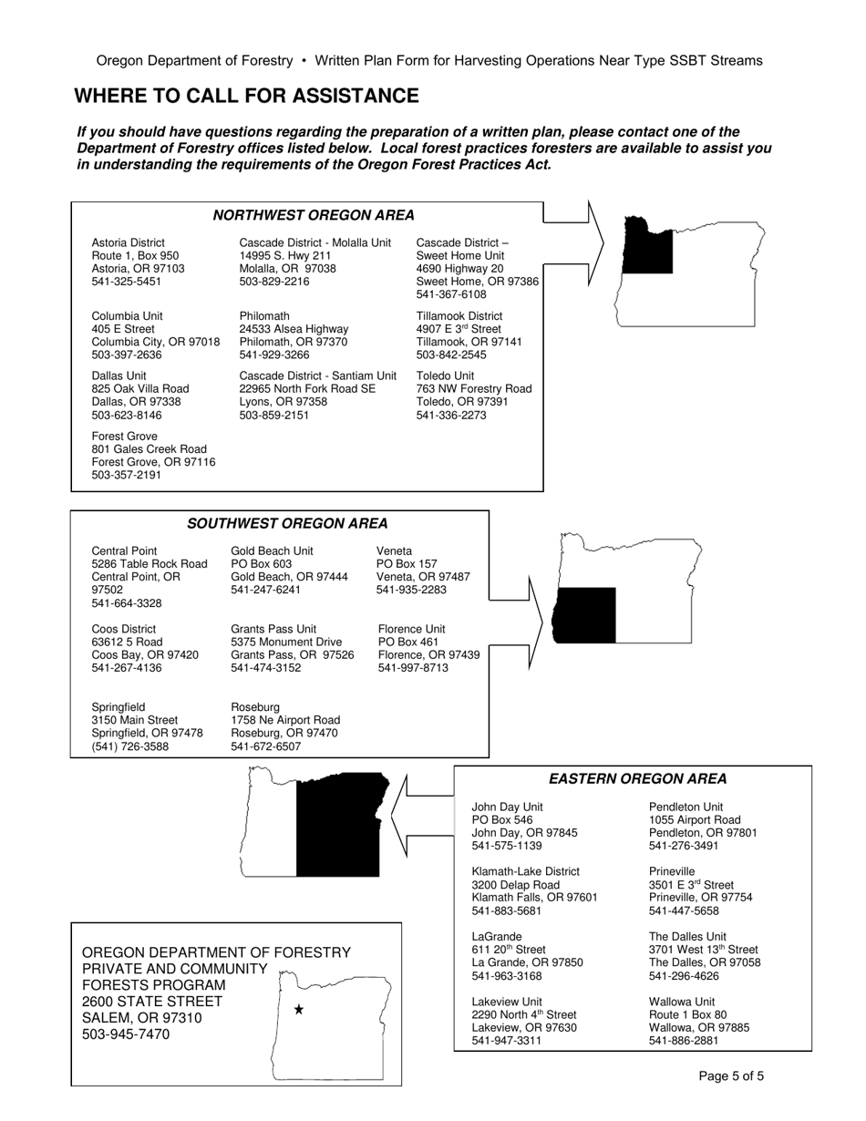 Written Plan Form for Harvesting Operations Near Type Ssbt Streams - Oregon, Page 5