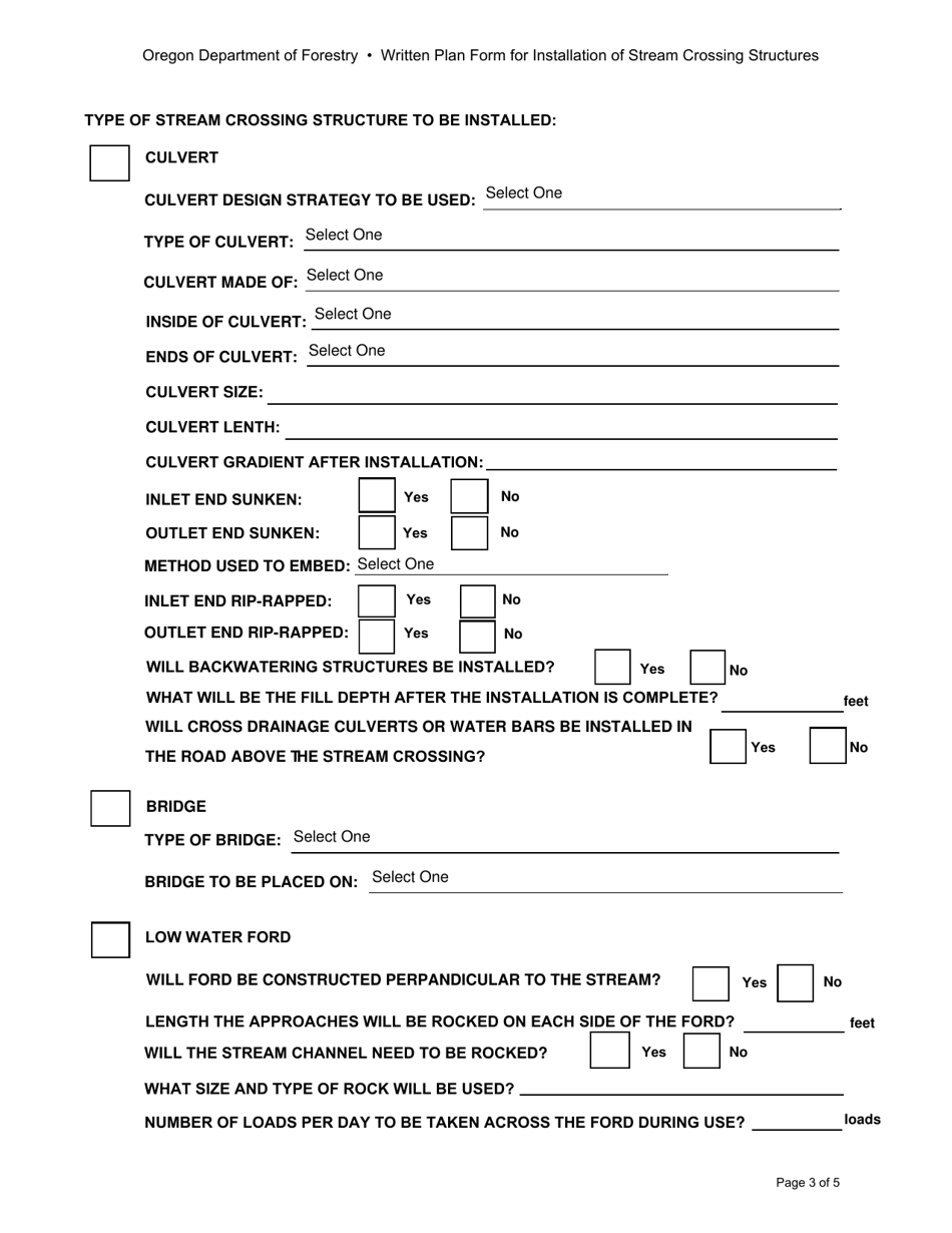 Written Plan Form for Installing Stream Crossing Structures - Oregon, Page 3