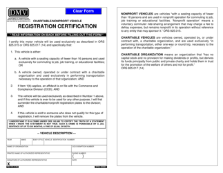 Document preview: Form 735-149 Charitable/Nonprofit Vehicle Registration Certification - Oregon