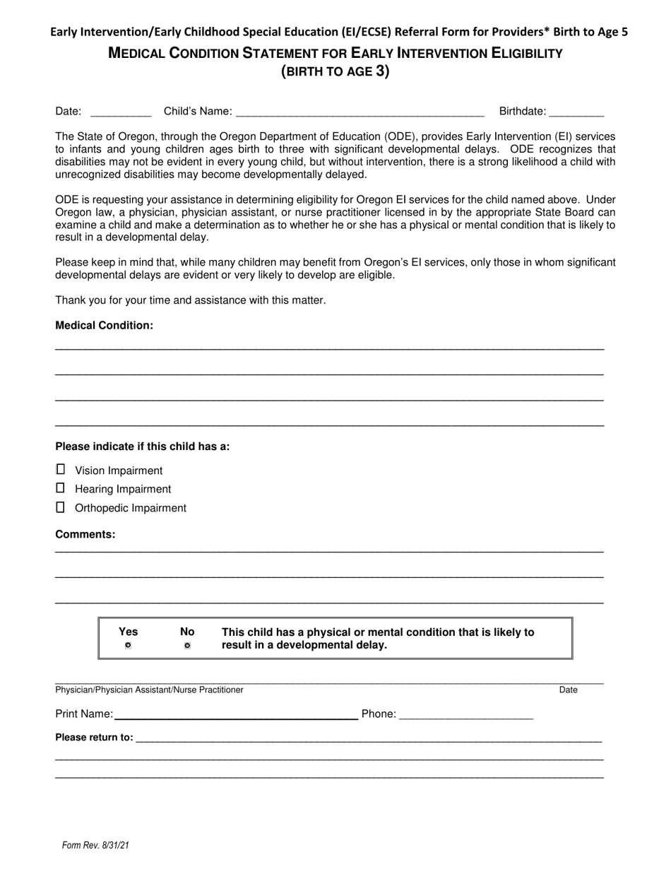 Early Intervention / Early Childhood Special Education (Ei / Ecse) Referral Form - Oregon, Page 2