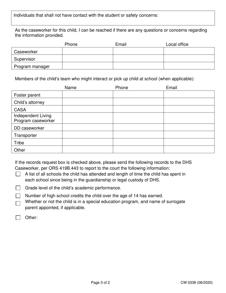 Form CW0338 School Notification - Oregon, Page 3