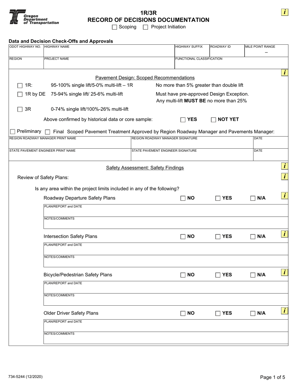 Form 734-5244 1r / 3r Record of Decisions Documentation - Oregon, Page 1