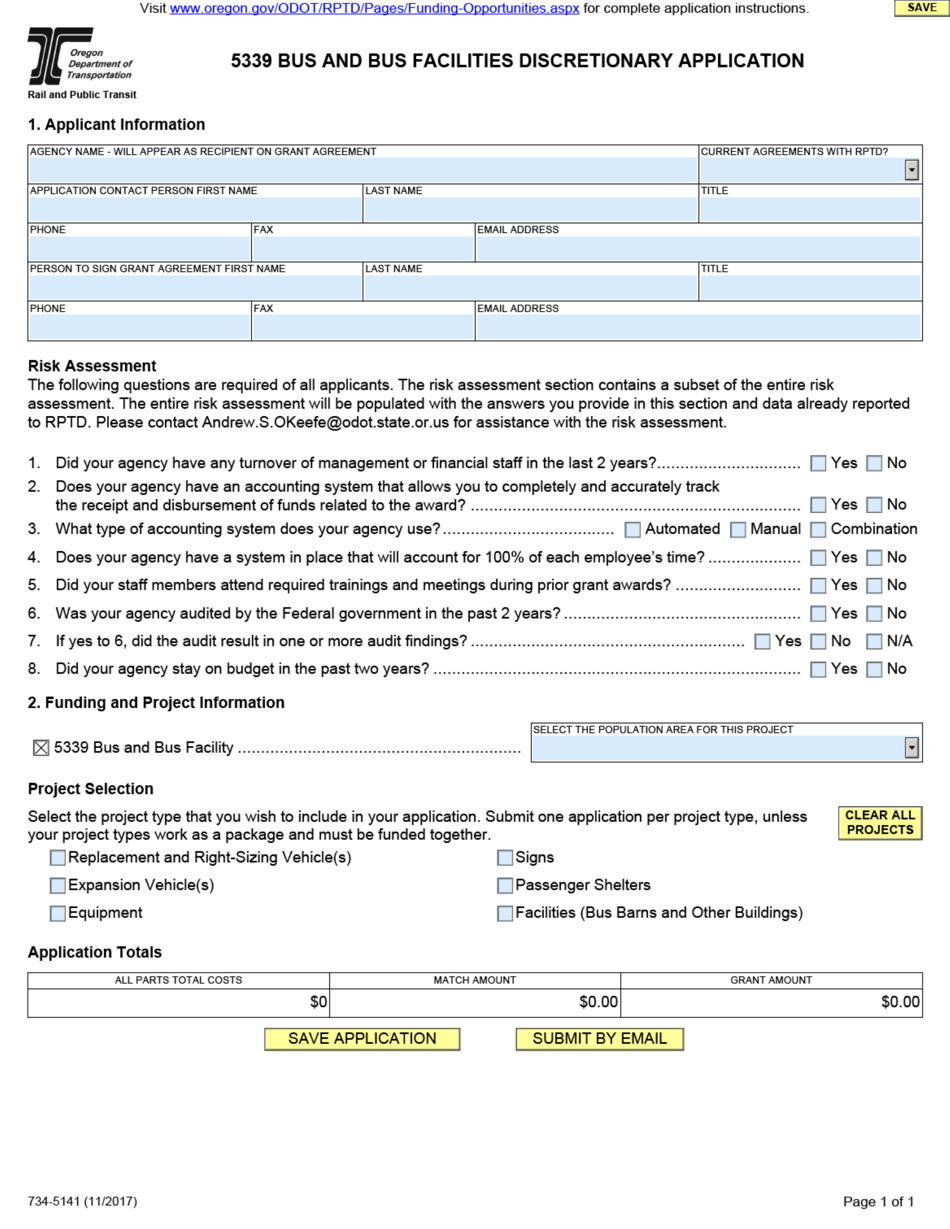 Form 734-5141 5339 Bus and Bus Facilities Discretionary Application - Oregon, Page 1