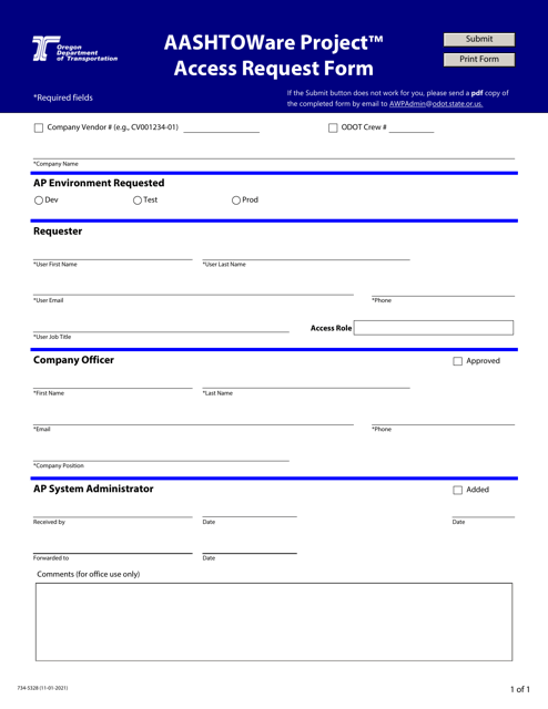 Form 734-5328 Aashtoware Project Access Request Form - Oregon