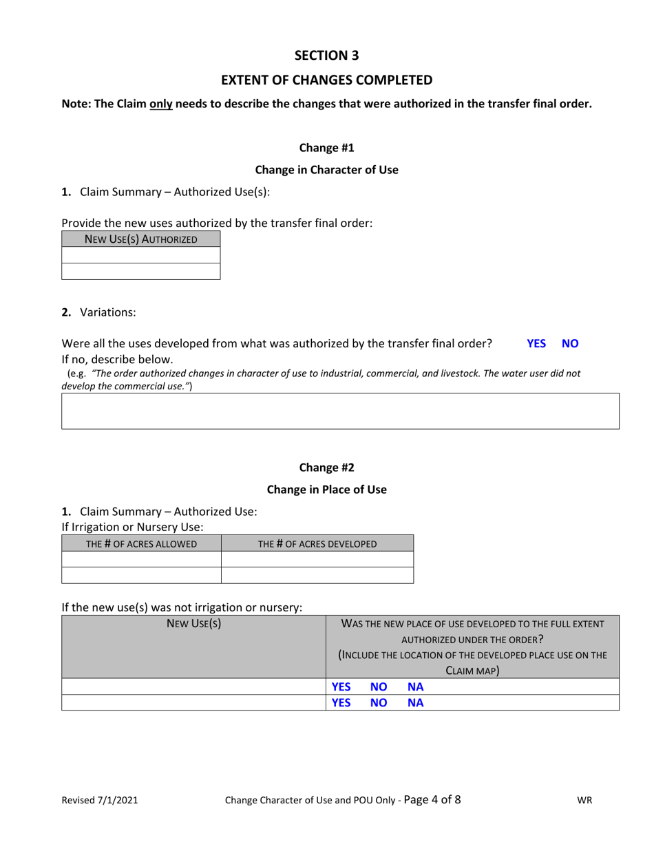 Claim of Beneficial Use for Transfers Character of Use and Place of Use - Oregon, Page 4