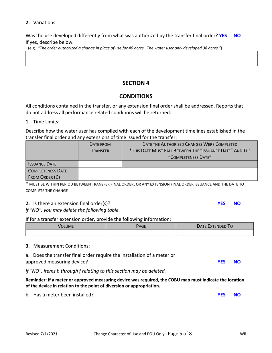 Claim of Beneficial Use for Transfers Character of Use and Place of Use - Oregon, Page 5