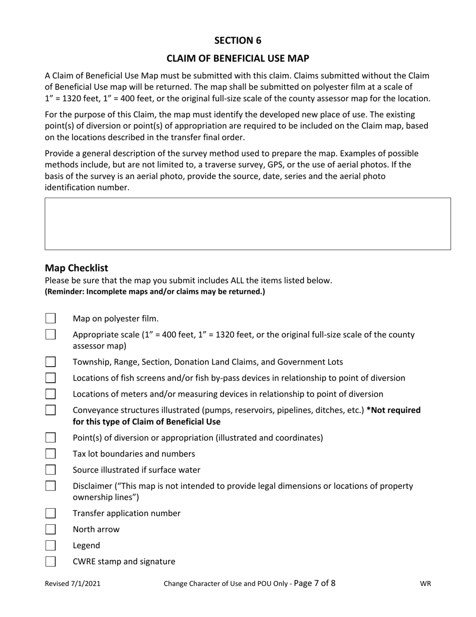 Claim of Beneficial Use for Transfers Character of Use and Place of Use - Oregon, Page 7