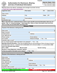 Form MSC3010 Authorization for Disclosure, Sharing and Use of Individual Information - Oregon