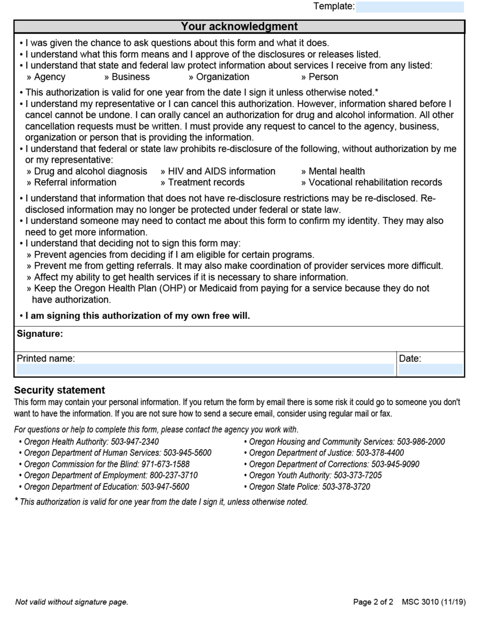 Form Msc3010 - Fill Out, Sign Online And Download Fillable Pdf, Oregon 