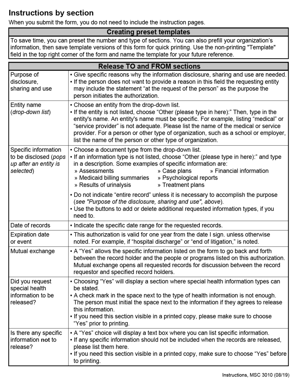 Form MSC3010 Authorization for Disclosure, Sharing and Use of Individual Information - Oregon, Page 3