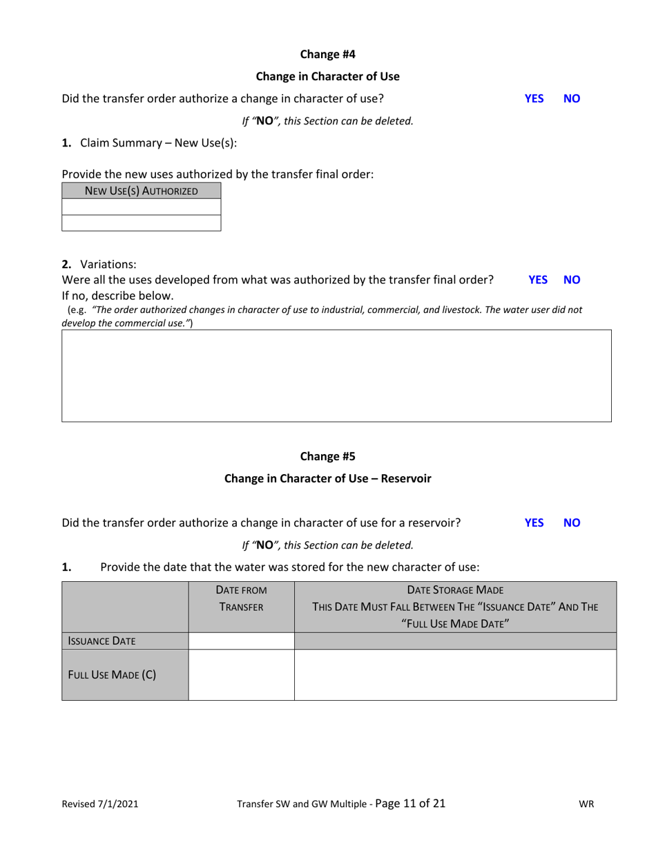 Claim of Beneficial Use for Transfer With Multiple Changes - Surface Water and Groundwater - Oregon, Page 11