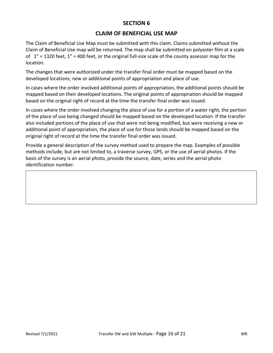 Claim of Beneficial Use for Transfer With Multiple Changes - Surface Water and Groundwater - Oregon, Page 16