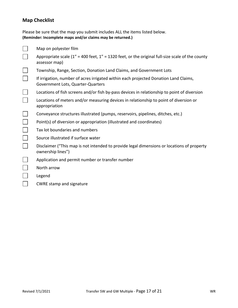 Claim of Beneficial Use for Transfer With Multiple Changes - Surface Water and Groundwater - Oregon, Page 17