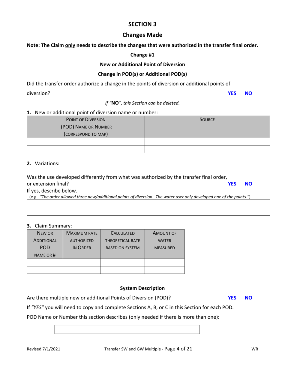 Claim of Beneficial Use for Transfer With Multiple Changes - Surface Water and Groundwater - Oregon, Page 4