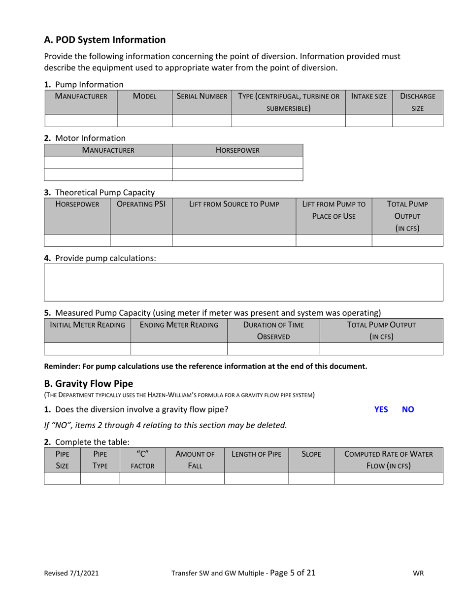 Claim of Beneficial Use for Transfer With Multiple Changes - Surface Water and Groundwater - Oregon, Page 5