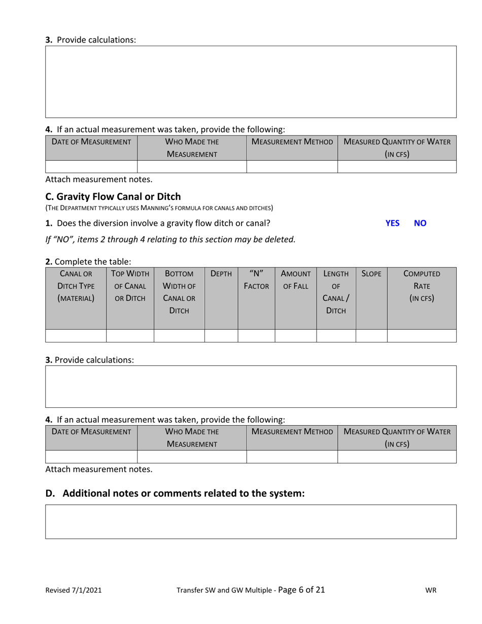 Claim of Beneficial Use for Transfer With Multiple Changes - Surface Water and Groundwater - Oregon, Page 6