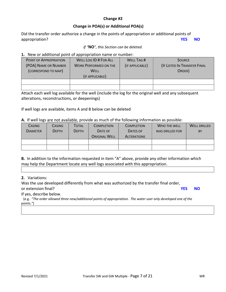 Claim of Beneficial Use for Transfer With Multiple Changes - Surface Water and Groundwater - Oregon, Page 7