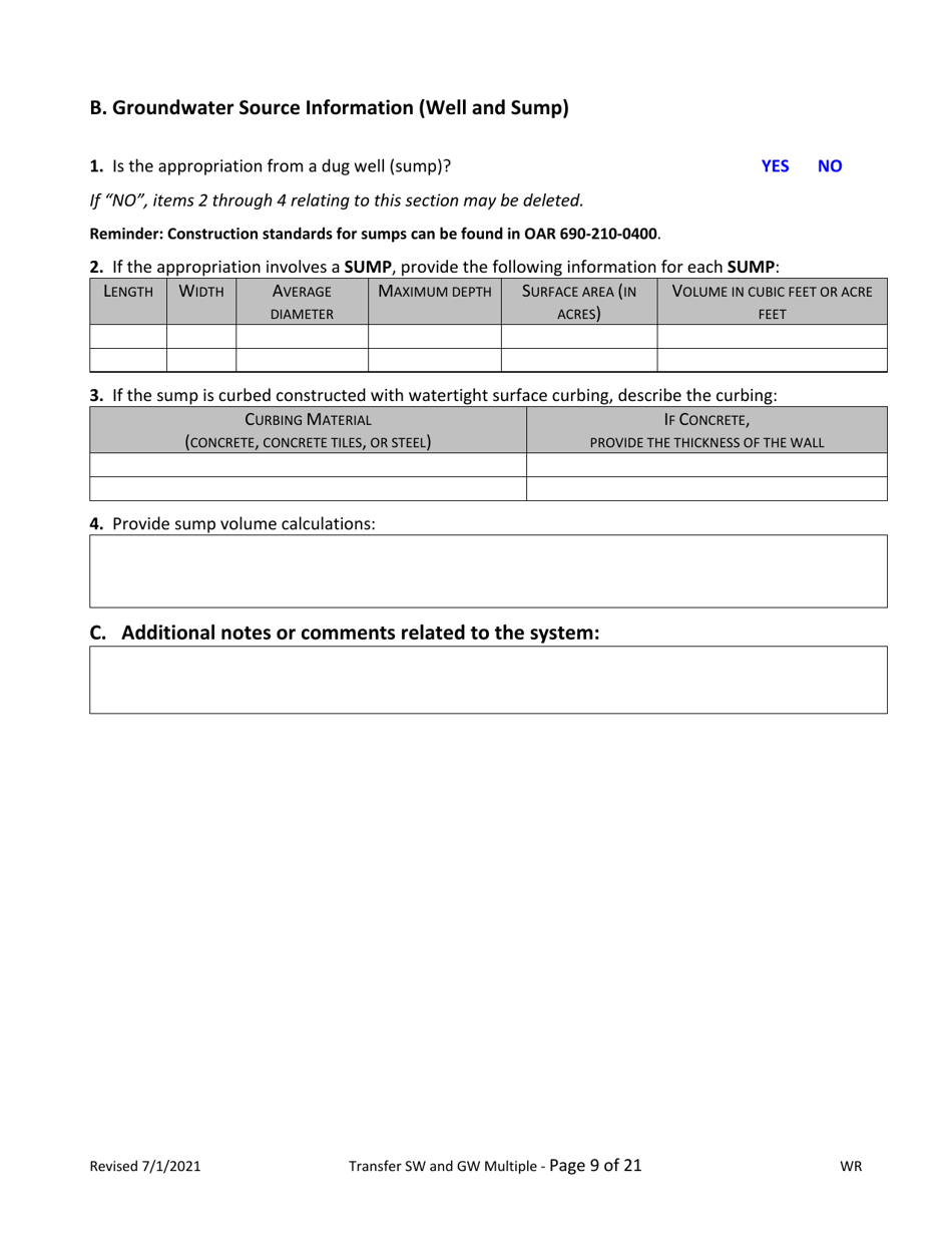 Claim of Beneficial Use for Transfer With Multiple Changes - Surface Water and Groundwater - Oregon, Page 9