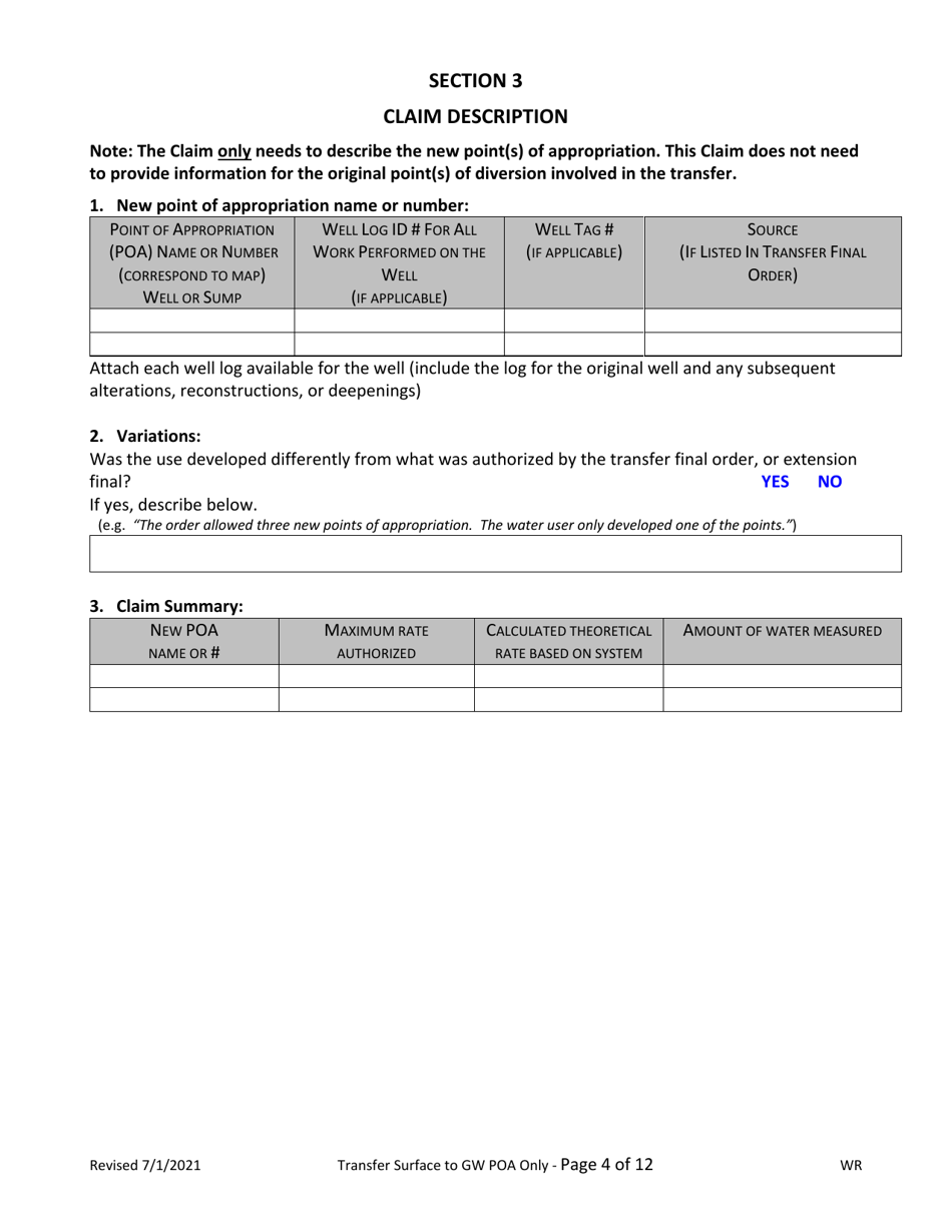 Claim of Beneficial Use for Transfer Surface to Groundwater Poa - Oregon, Page 4