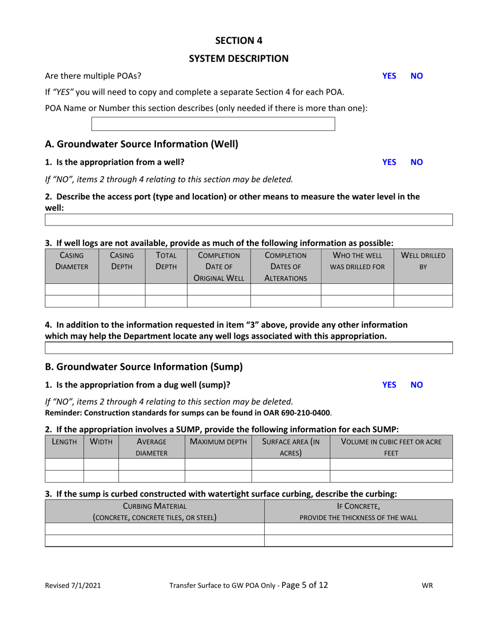 Claim of Beneficial Use for Transfer Surface to Groundwater Poa - Oregon, Page 5