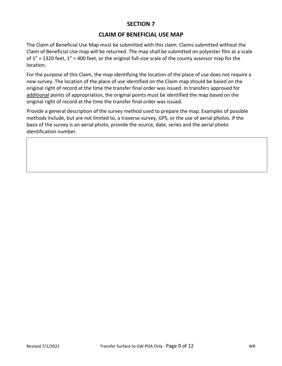 Claim of Beneficial Use for Transfer Surface to Groundwater Poa - Oregon, Page 9