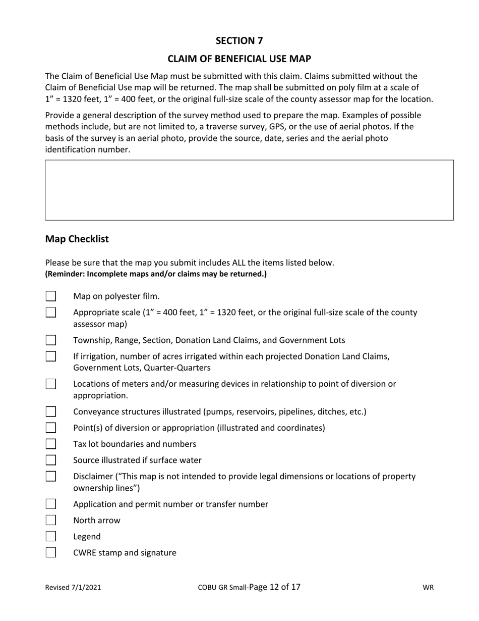 Claims of Beneficial Use for Groundwater Permits Claiming 0.1 Cfs or Less - Oregon, Page 12