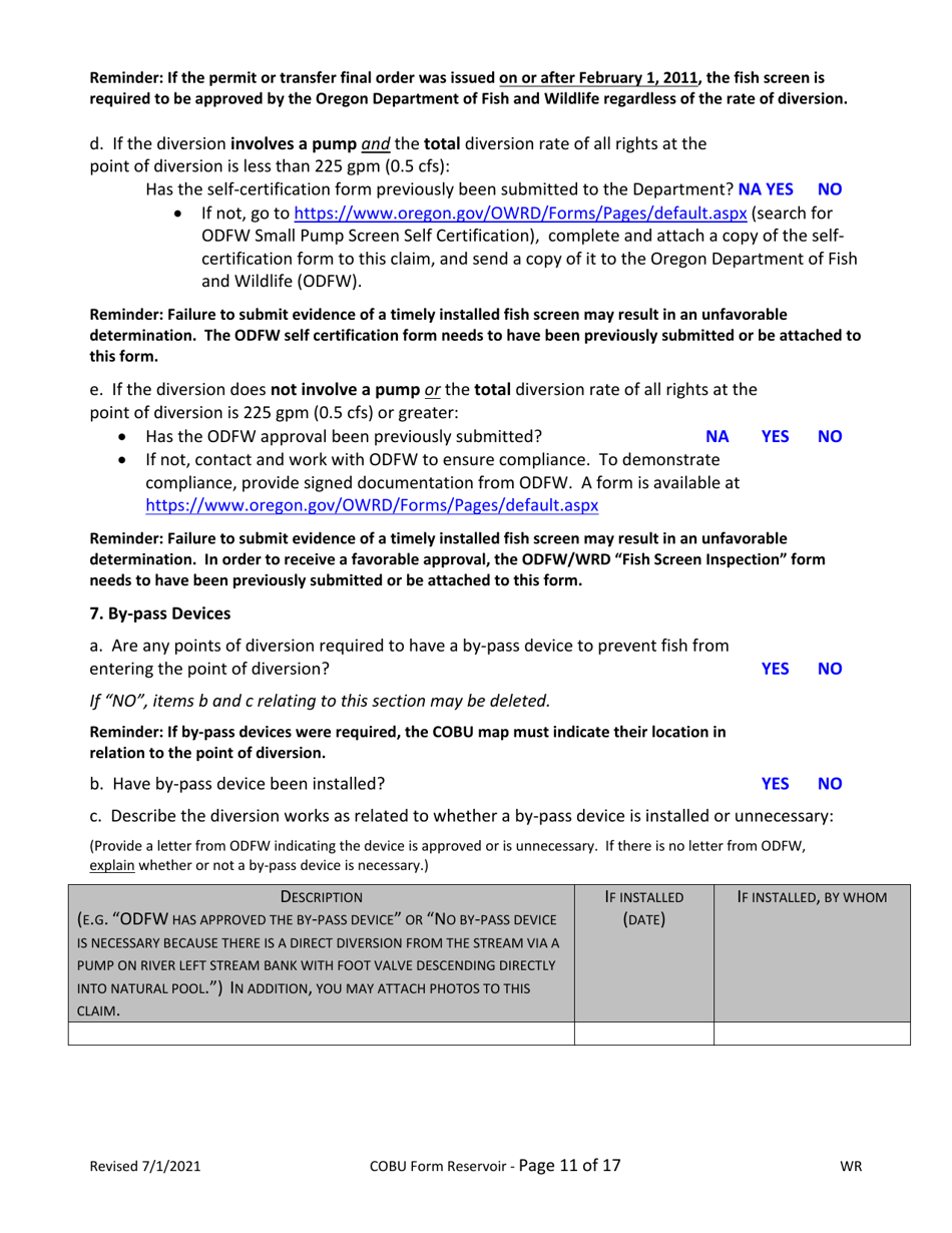 Claims of Beneficial Use for Reservoir Permits by Cwres (Not Self-certified) - Oregon, Page 11