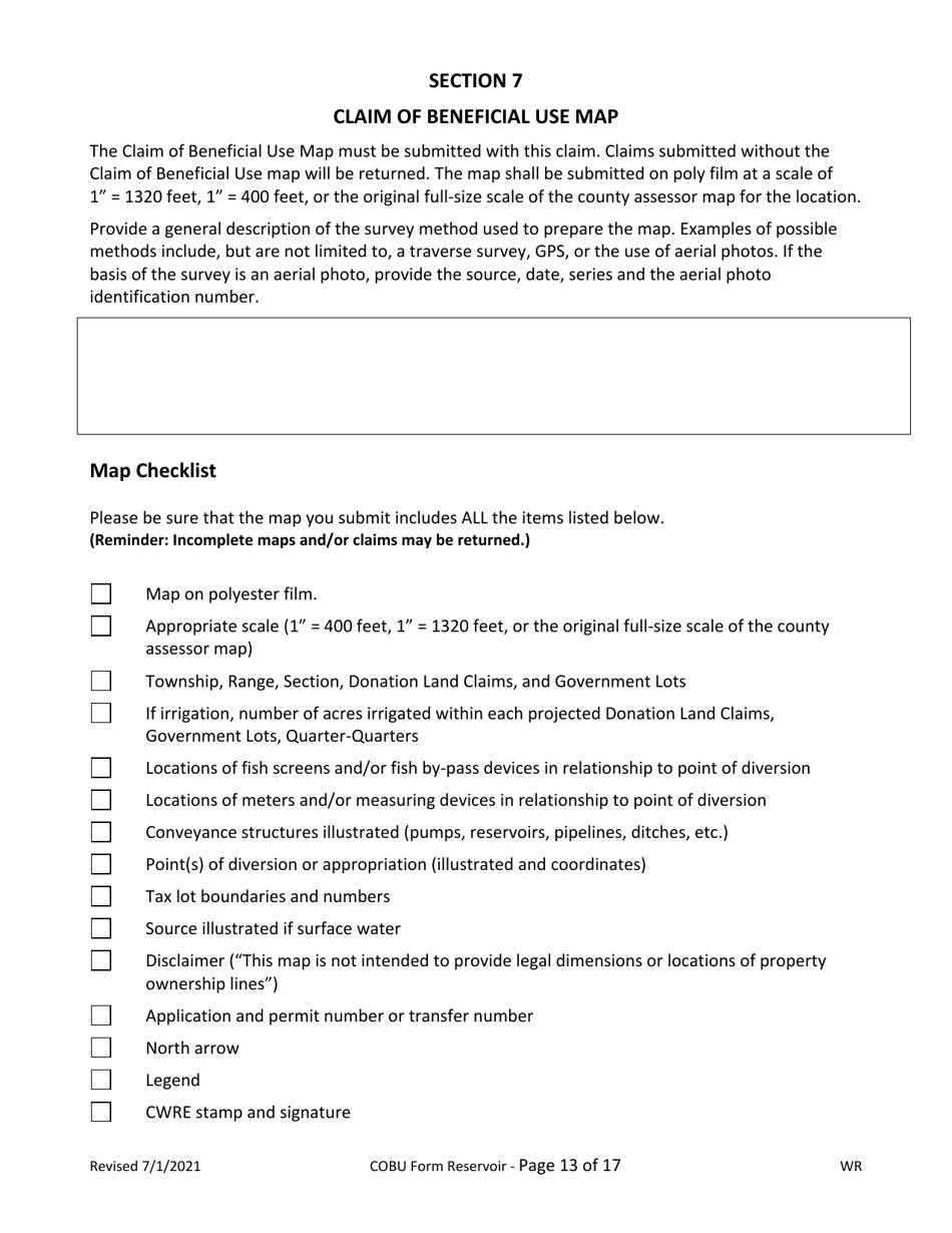 Claims of Beneficial Use for Reservoir Permits by Cwres (Not Self-certified) - Oregon, Page 13