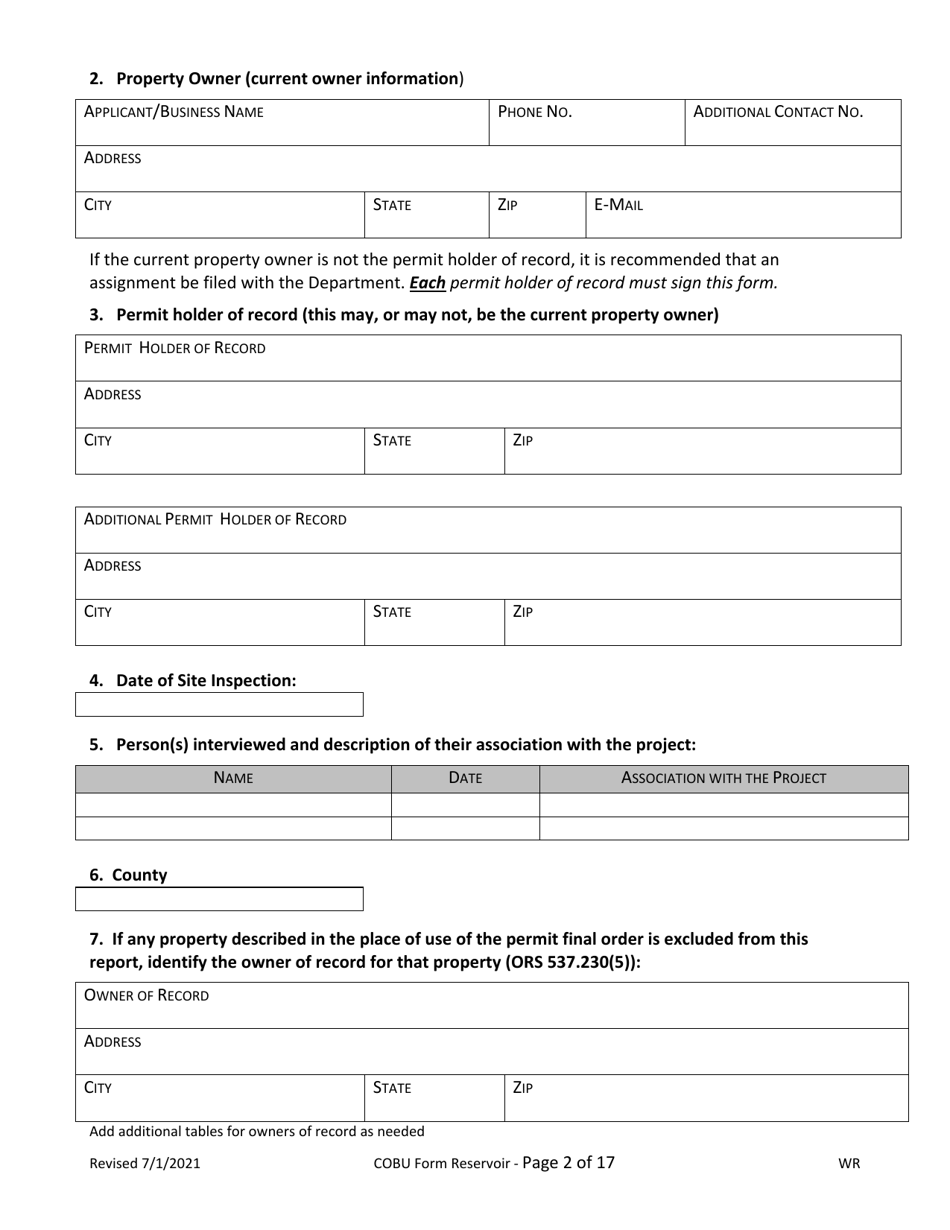Claims of Beneficial Use for Reservoir Permits by Cwres (Not Self-certified) - Oregon, Page 2