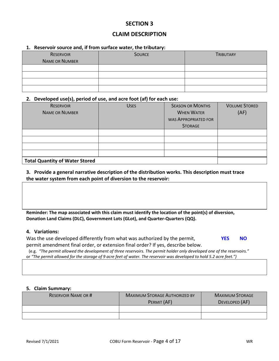 Claims of Beneficial Use for Reservoir Permits by Cwres (Not Self-certified) - Oregon, Page 4