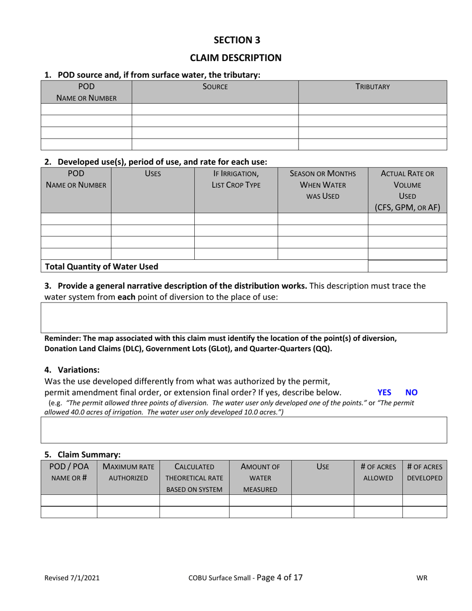 Claims of Beneficial Use for Surface Water Permits Claiming 0.1 Cfs or Less - Oregon, Page 4