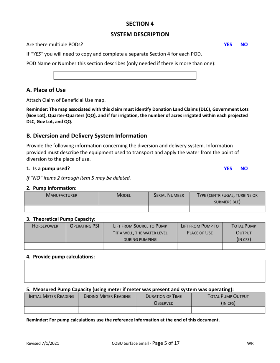 Claims of Beneficial Use for Surface Water Permits Claiming 0.1 Cfs or Less - Oregon, Page 5