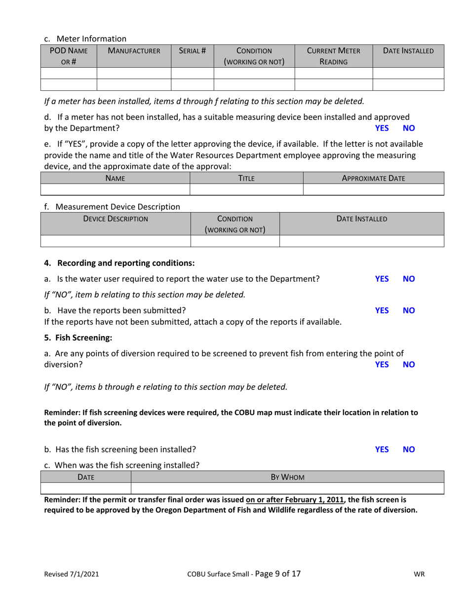 Claims of Beneficial Use for Surface Water Permits Claiming 0.1 Cfs or Less - Oregon, Page 9