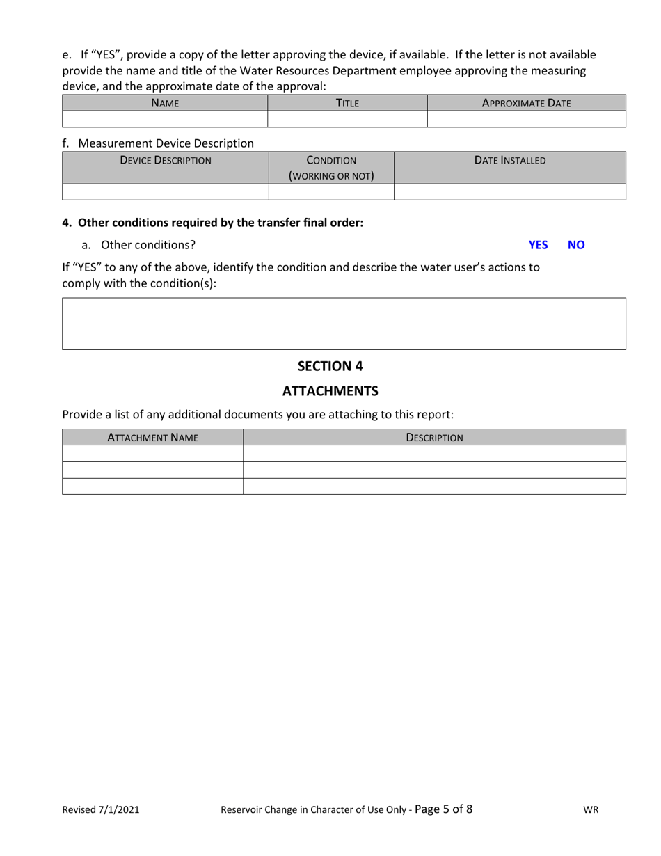 Claims of Beneficial Use for Transfers Changing Character of Use of a Reservoir Only - Oregon, Page 5