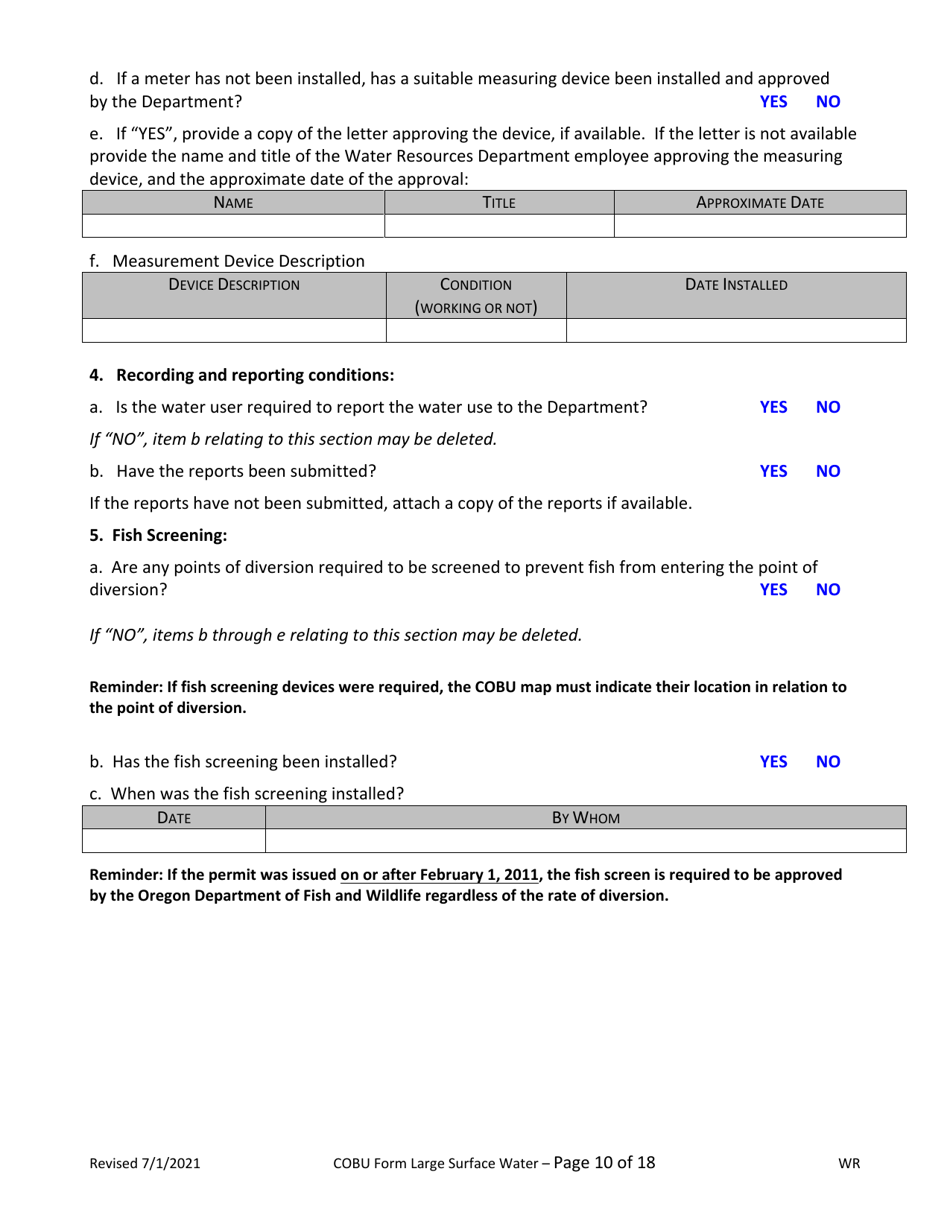 Claims of Beneficial Use for Surface Water Permits Claiming More Than 0.1 Cfs - Oregon, Page 10