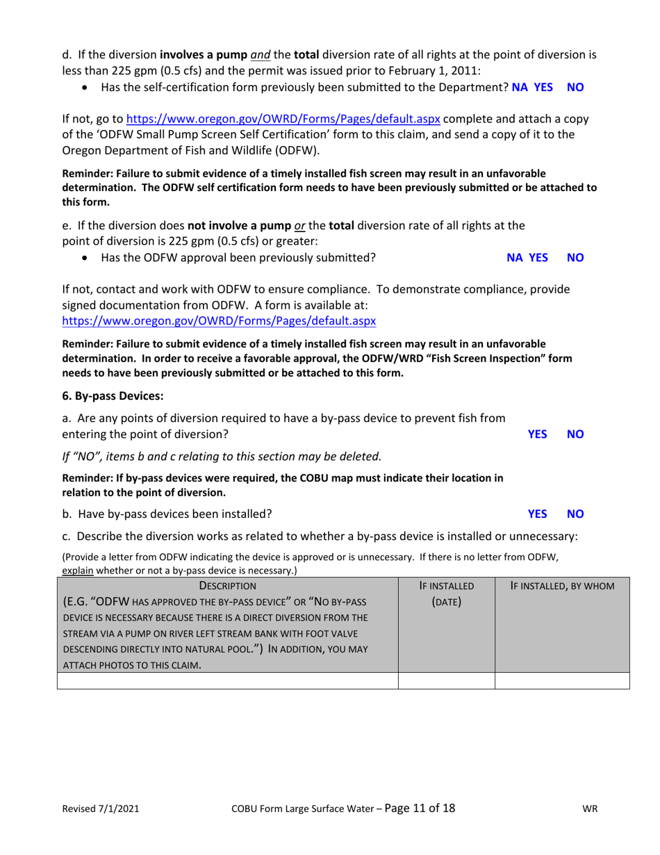 Claims of Beneficial Use for Surface Water Permits Claiming More Than 0.1 Cfs - Oregon, Page 11