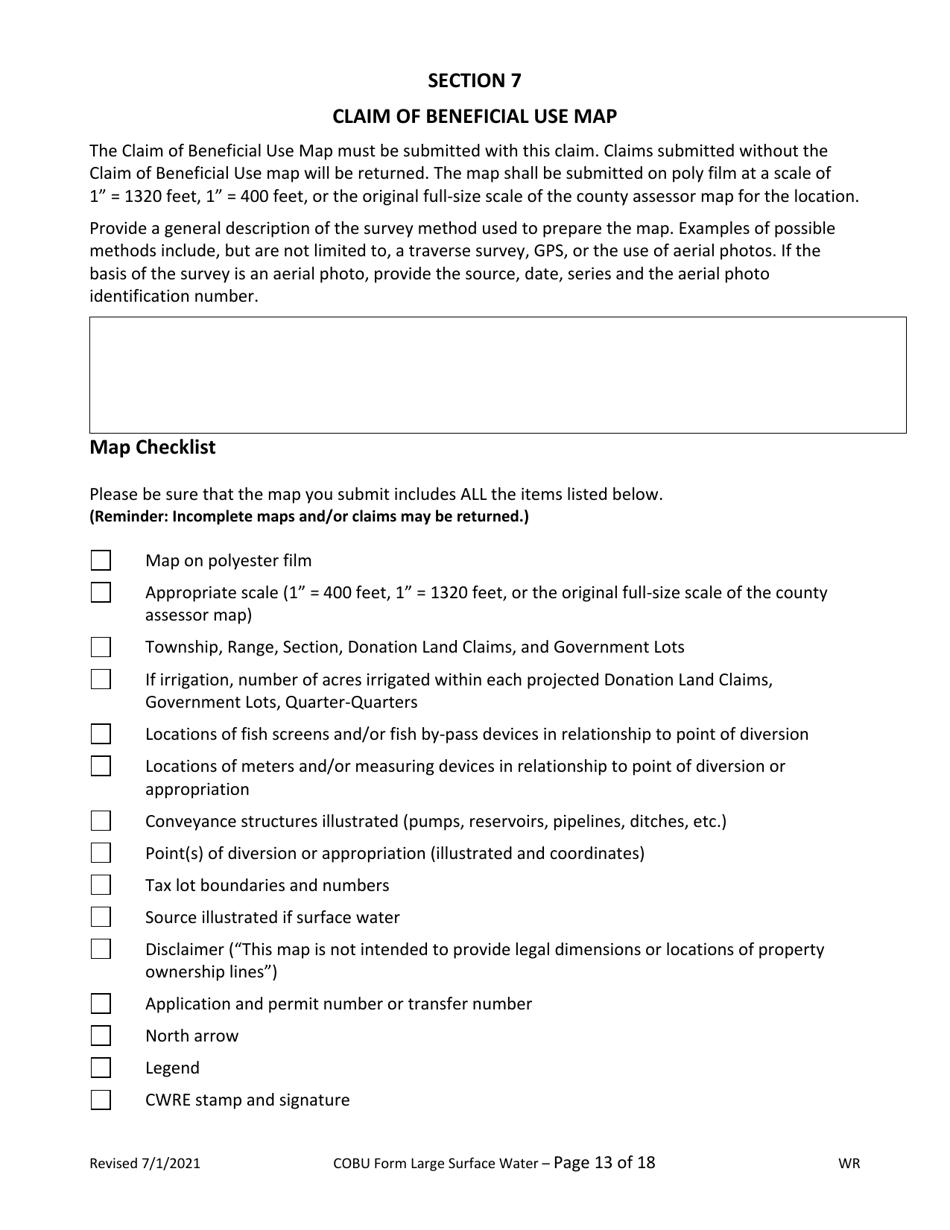 Claims of Beneficial Use for Surface Water Permits Claiming More Than 0.1 Cfs - Oregon, Page 13