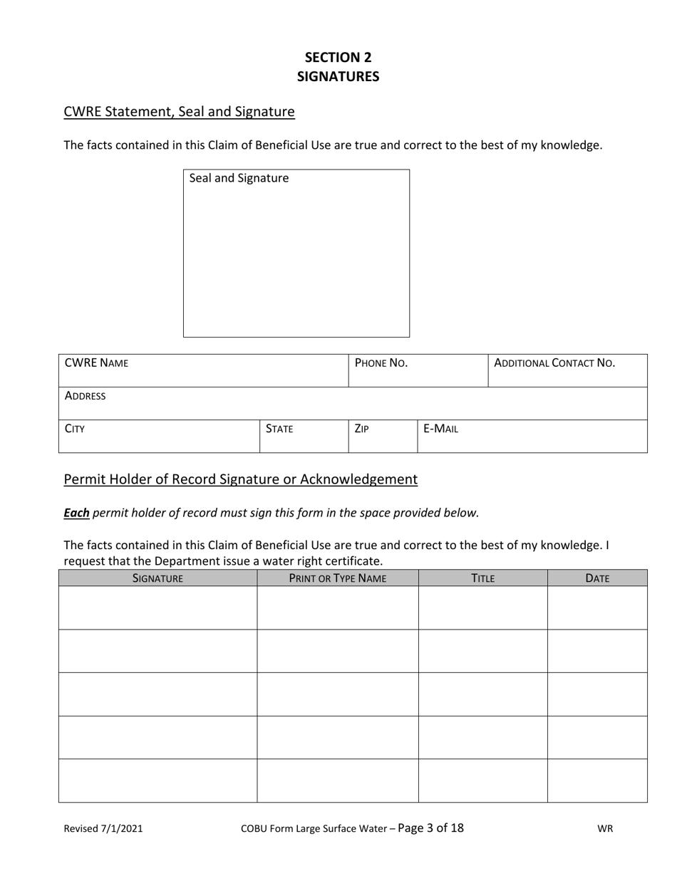 Claims of Beneficial Use for Surface Water Permits Claiming More Than 0.1 Cfs - Oregon, Page 3