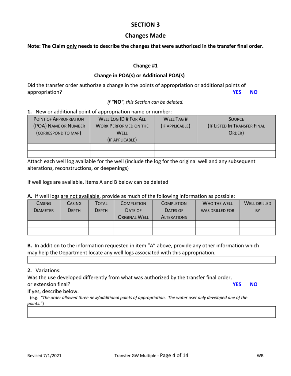 Claims of Beneficial Use for Transfer With Multiple Changes - Groundwater - Oregon, Page 4